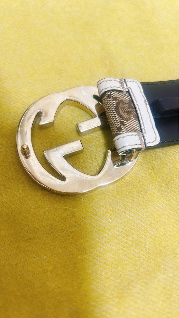 GUCCI ベルト インターロッキングG GGキャンバス ベージュ 白