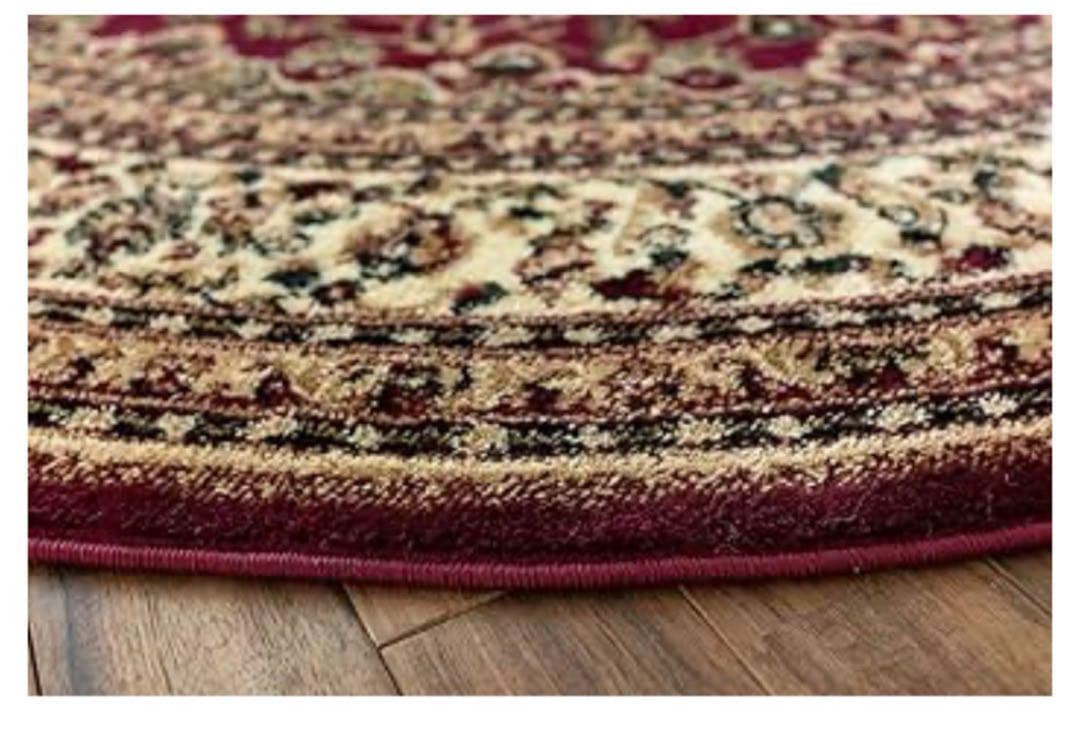 オリエンタルデザイン　円形ラグ 赤