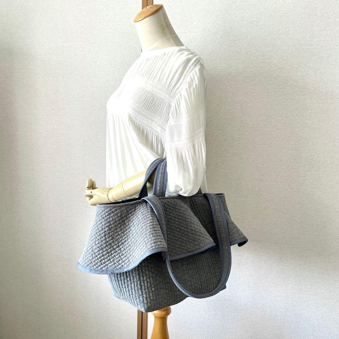 フリル付きヌビトートバッグ　2way ヌビバッグ　グレー　ハンドメイド