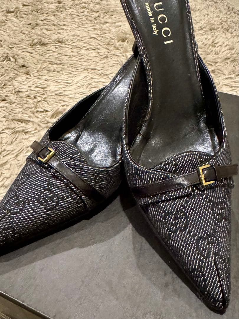 GUCCI グッチ　GGデニムミュール　ブラック　箱付　24〜24.5 美品