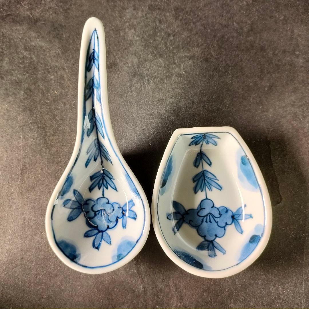 C1-6/源右衛門窯/染付牡丹絵5客組/共箱/蓮華/懐石道具