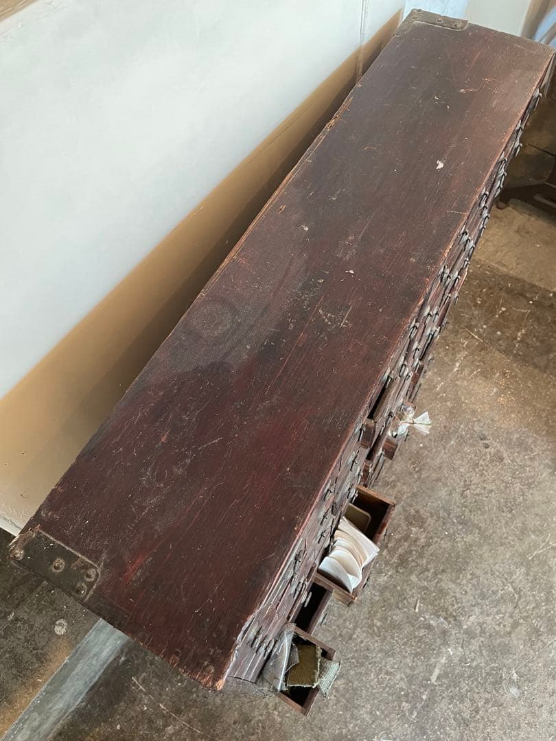 【アンティーク】90杯　薬箱　陳列棚　木製　引き出し　店舗什器　日本　ビンテージ