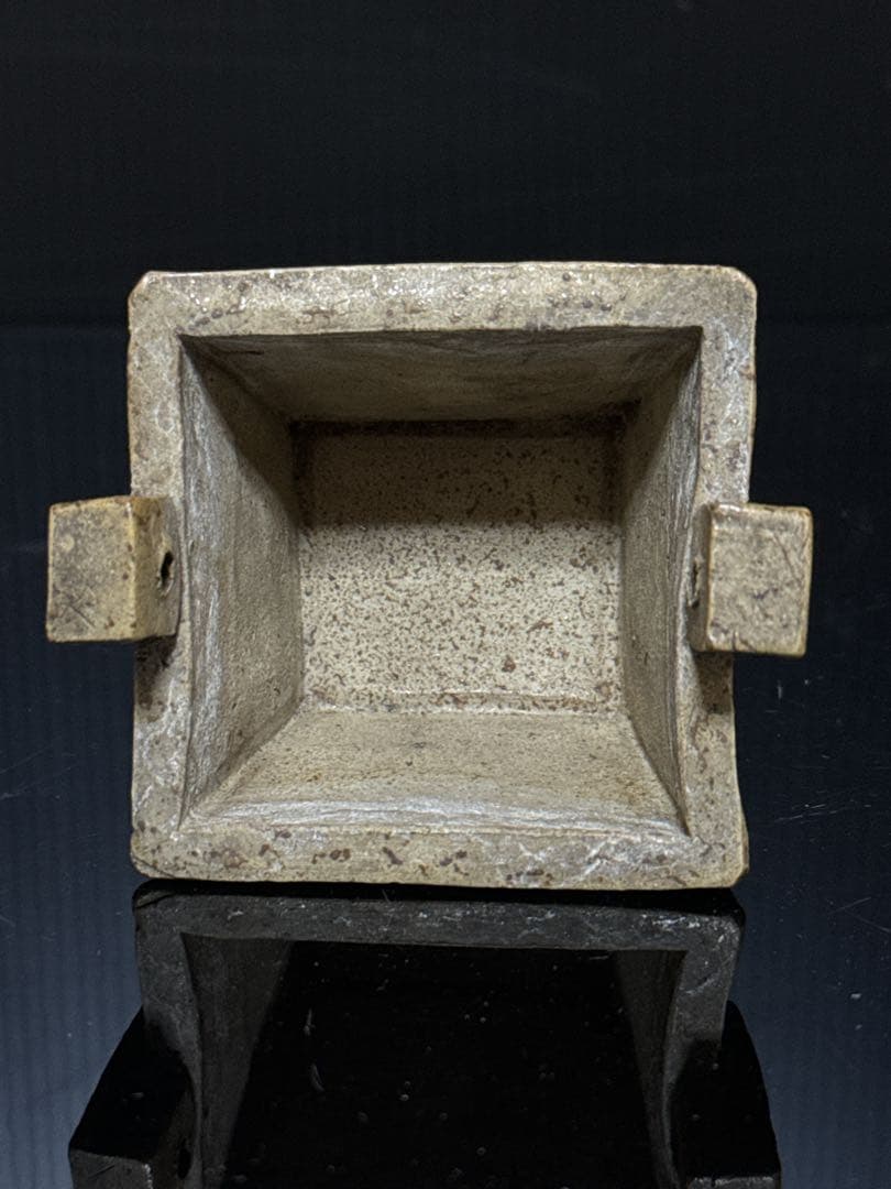 珍品 平安 名人 東福寺 在銘 白泥 耳付箆目四方型 香炉 盆栽鉢 水盤 初期