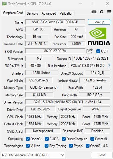 (動作確認済)MSI GTX1060 GAMING X 6GB