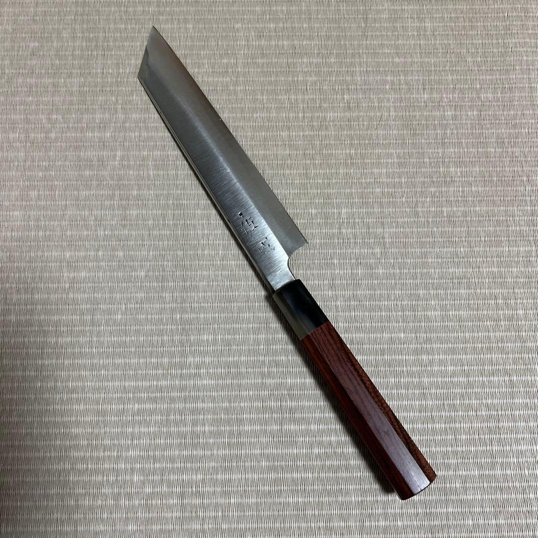 本焼　剥き包丁　白一鋼　佑成　ムキモノ　和包丁　薄刃　紫檀黒水牛八角柄