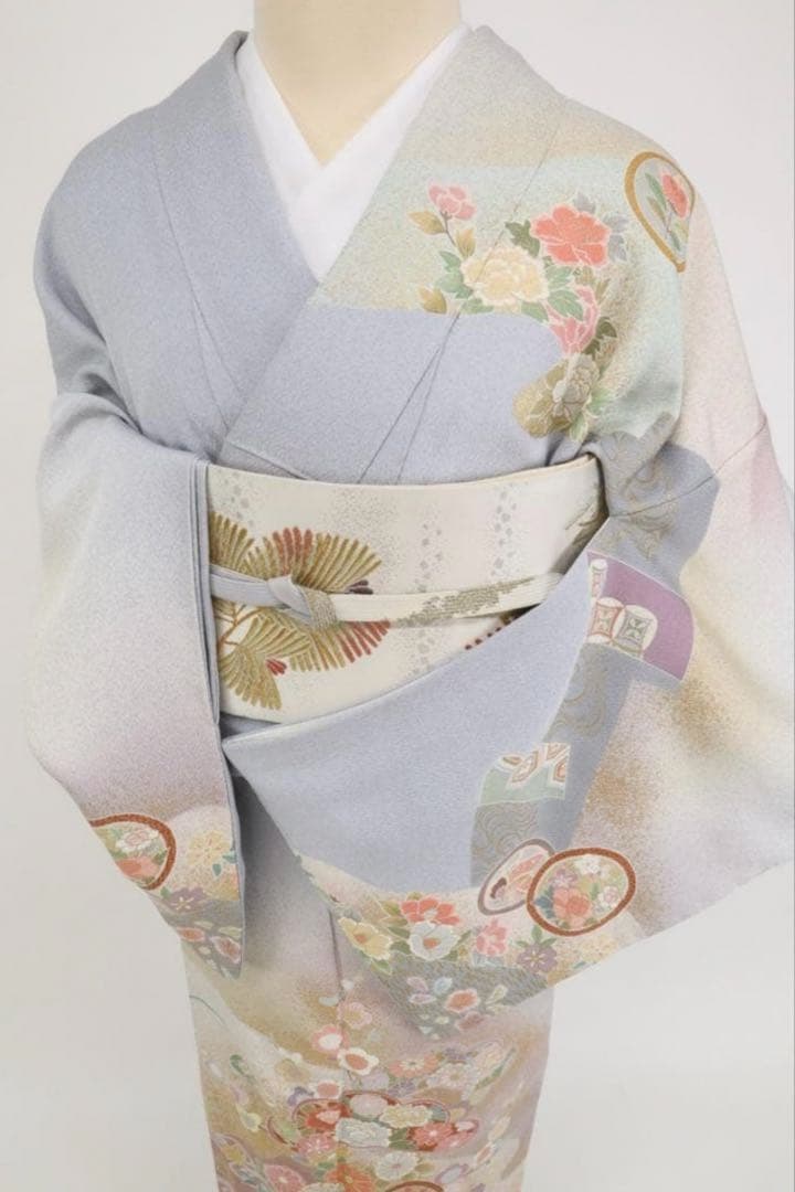 長尺◆訪問着　吉祥文松竹梅花々文　袷正絹着物【着物のみ】