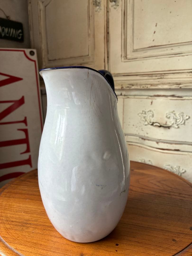 フランス　アンティーク　ホーロー　ジャグ　ピッチャー　水差し　ホワイト　100年