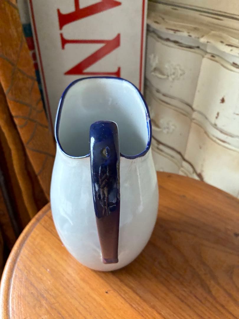 フランス　アンティーク　ホーロー　ジャグ　ピッチャー　水差し　ホワイト　100年