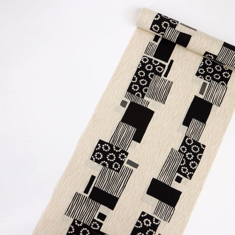 《浴衣反物『Kansai』山本寛斎◆寄せ柄四角のライン◆夏着物■反25-137》