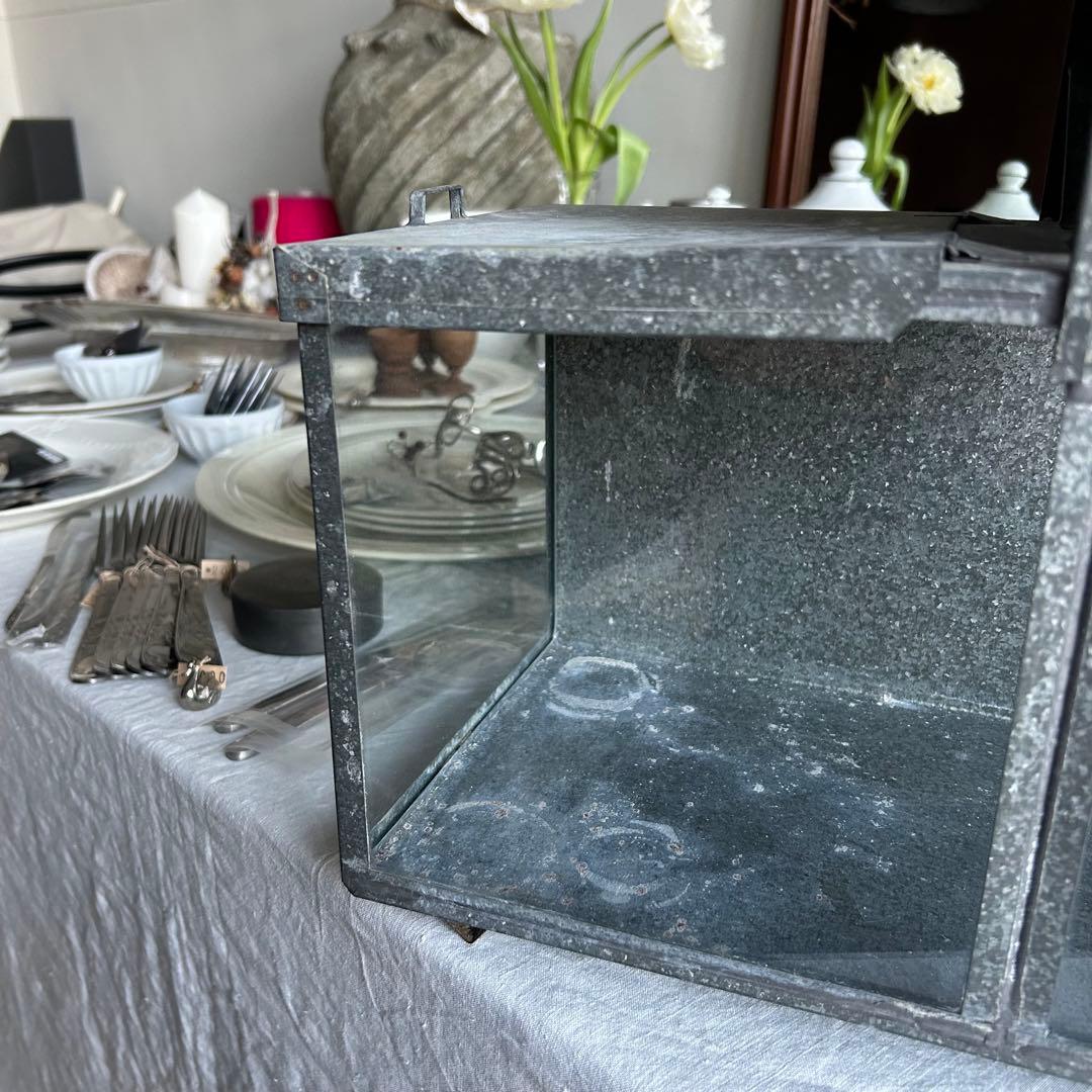 レア　フランスアンティーク　ブリキ　パンケース　ショーケース　両開　バタフライ式