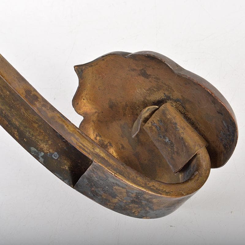 中国　古銅　山水人物文刻　如意　U　R6753