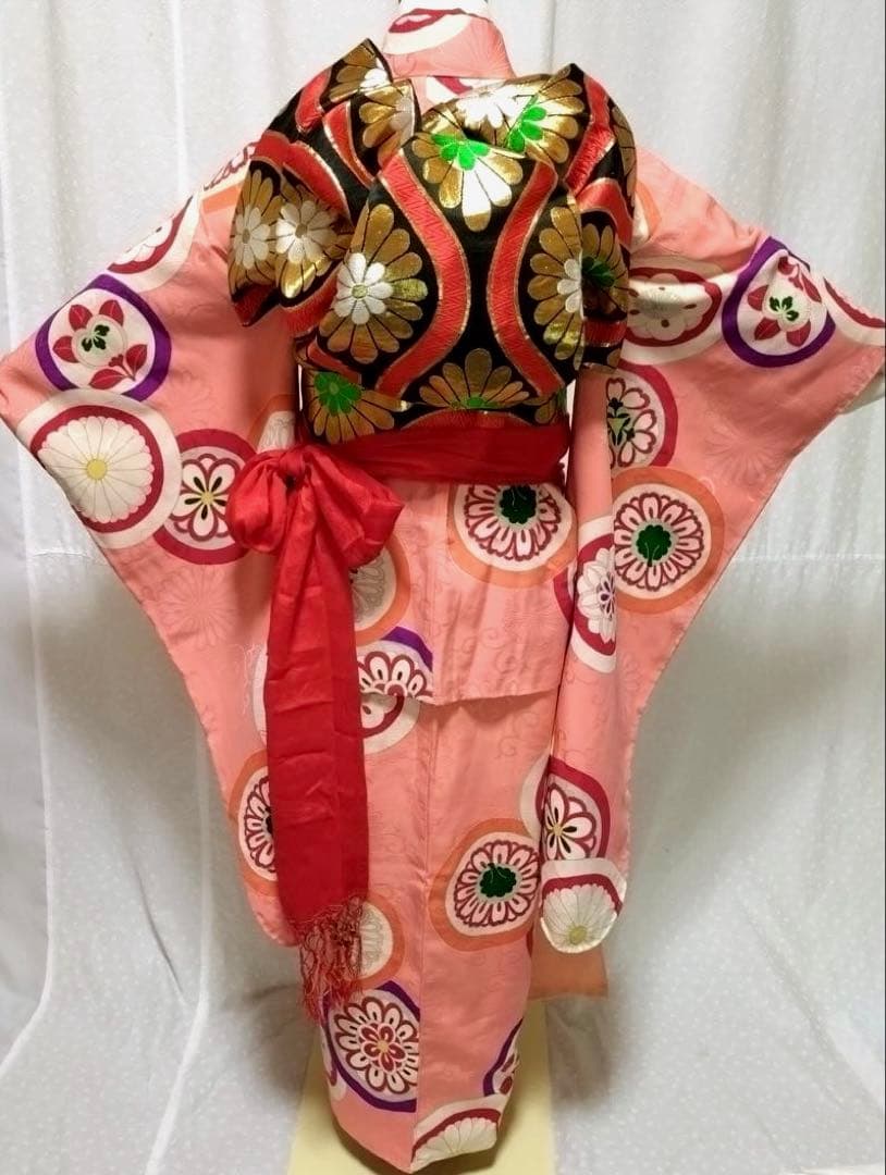 七五三　7歳　アンティーク正絹着物　正絹袋帯　長襦袢　小物セット