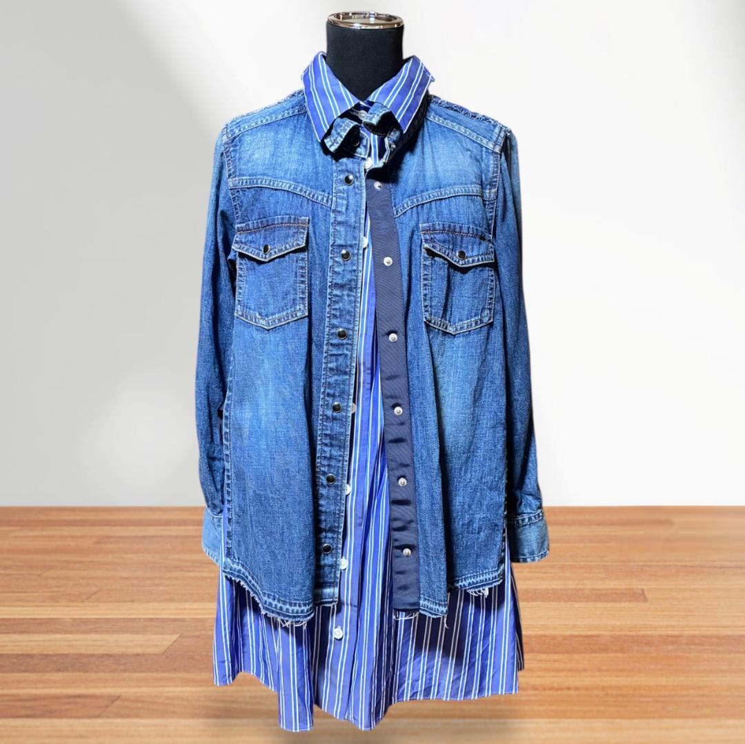 サカイ sacai ドッキング デニム シャツ ストライプ レディース F