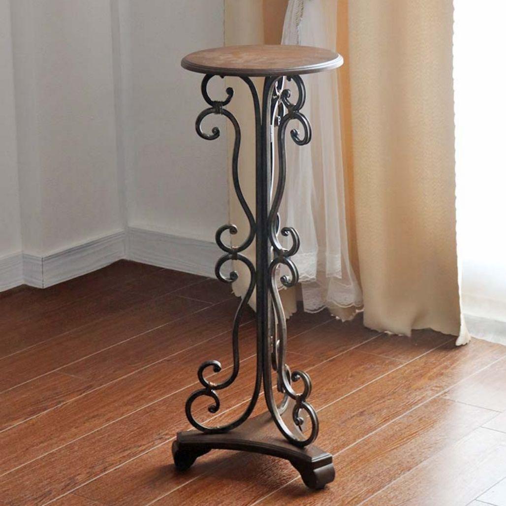 輸入家具　ロートアイアン仕様　アンティーク　サイドテーブル　シャビー加工　天然木