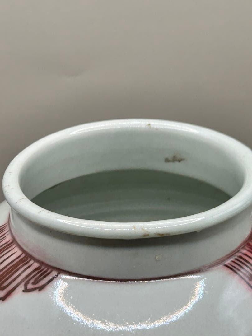 白磁辰砂鳥文面取壺　壺　アンティーク　李朝