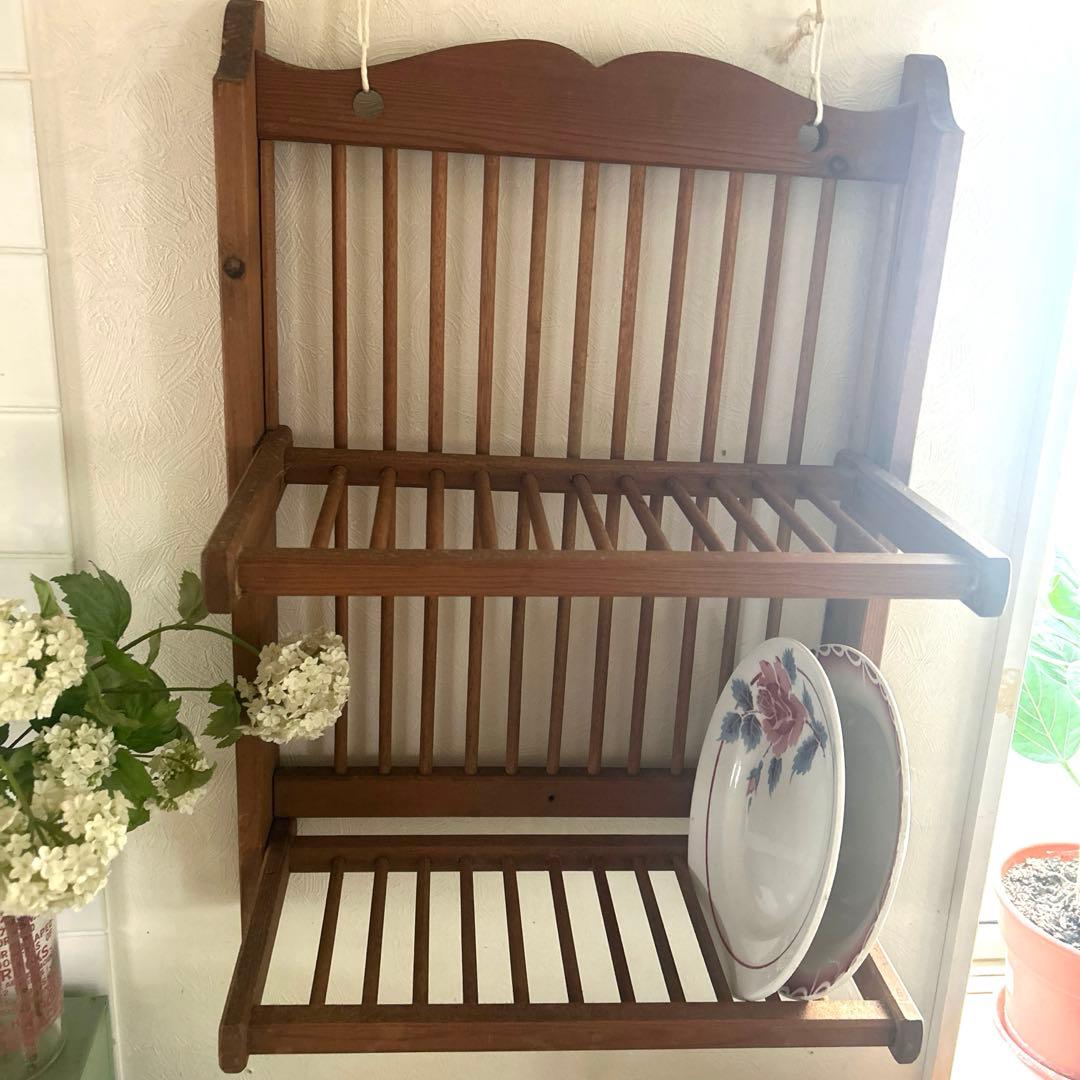 アンティーク　オールドパイン　ディッシュラック