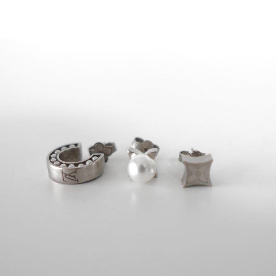 【超美品・希少】ルイヴィトン　メンズ　ピアス　モノグラム　パール　セット３