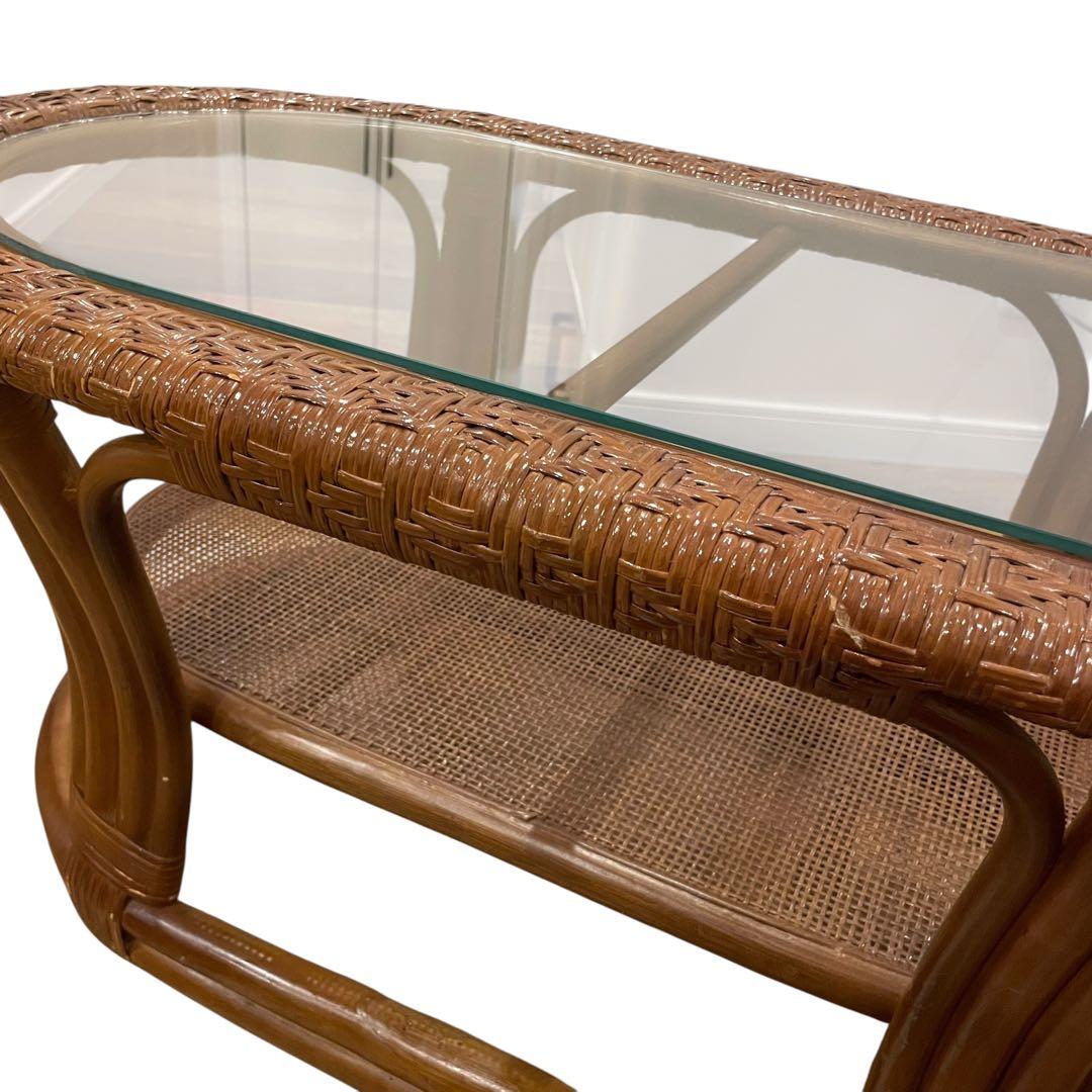 ラタン 藤　ガラステーブル　 アンティーク