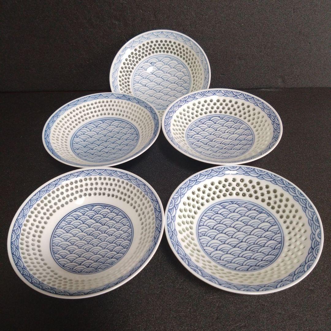 未使用 波佐見焼 丹心窯 青波 銘々皿5枚　お祝い　TANSHIN