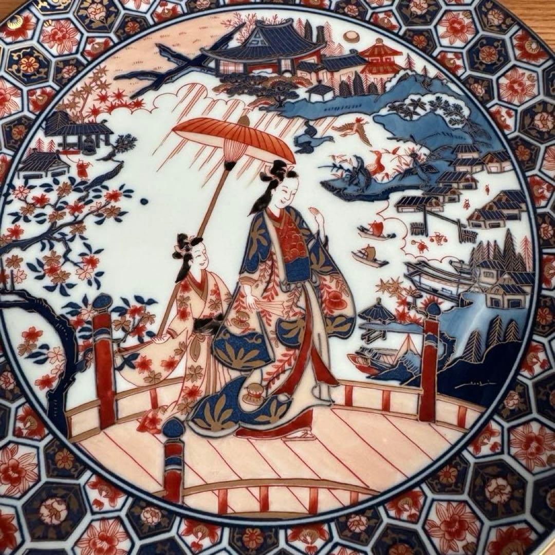 有田焼 弥左ヱ門 近江八景図 8寸皿☆