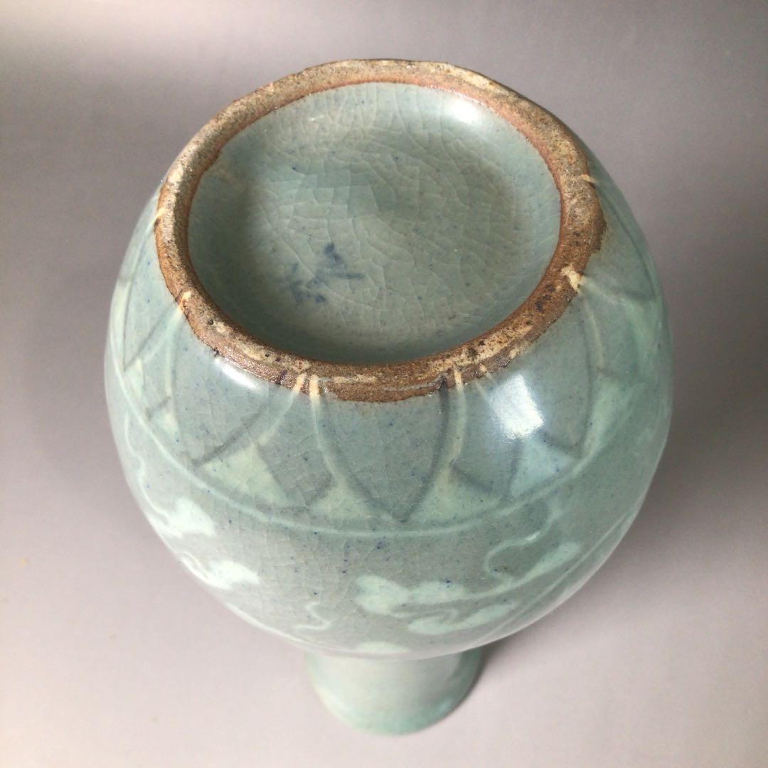 Ｒ９４１　皆具　『李貞夏造』『象嵌雲鶴文』『高麗青磁皆具』　共箱　茶道具