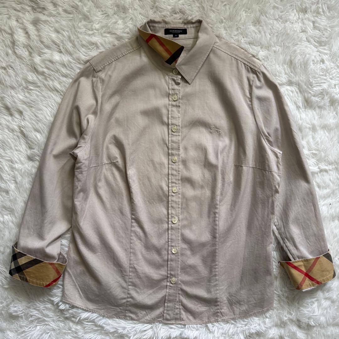 美品 BURBERRY バーバリー コットンシャツ ベージュ ノバチェック 46