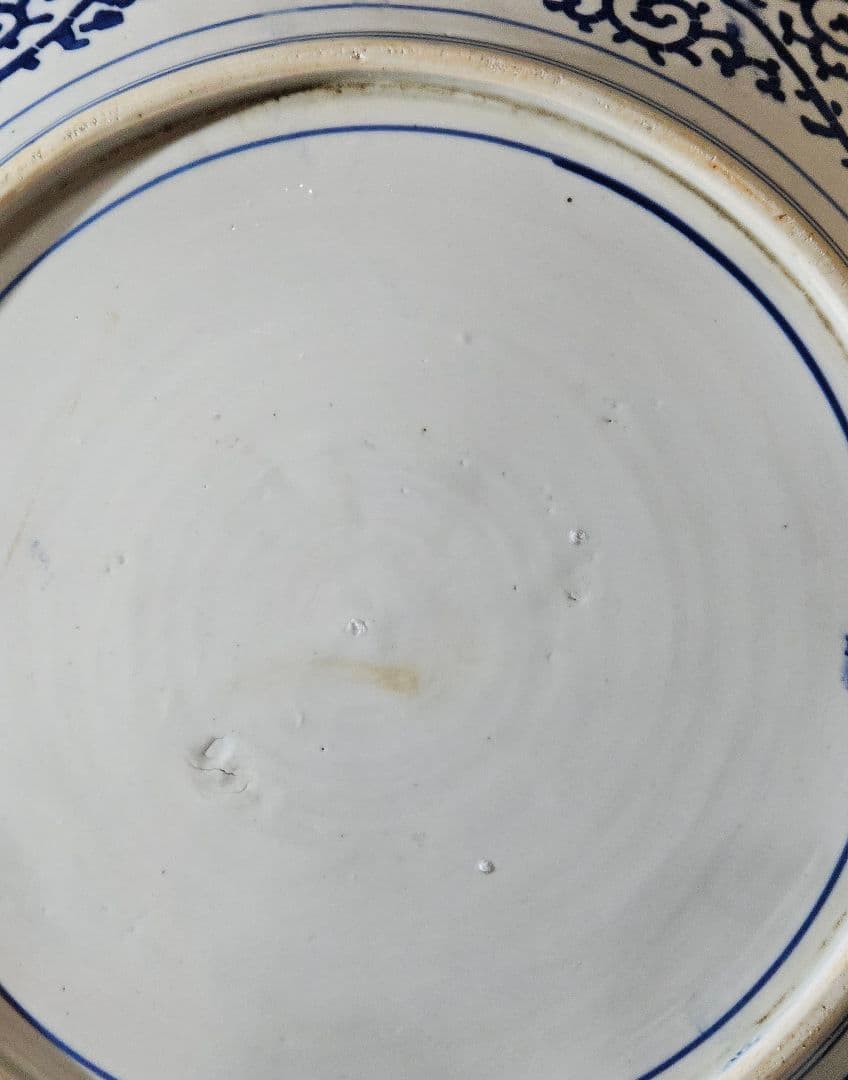 【特大❗】明治時代　印判　銅版転写 みじん唐草　裏　たこ唐草　径46.4cm大皿