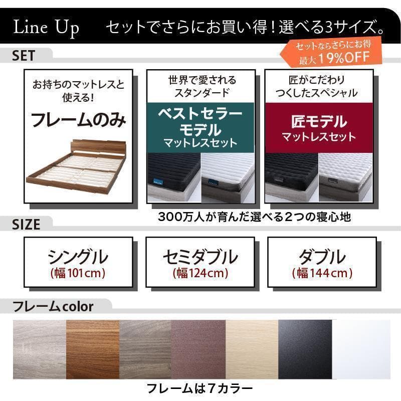 セール！新品 送料込 ダブルベッド 収納 棚 2口コンセント マットレス付 RG