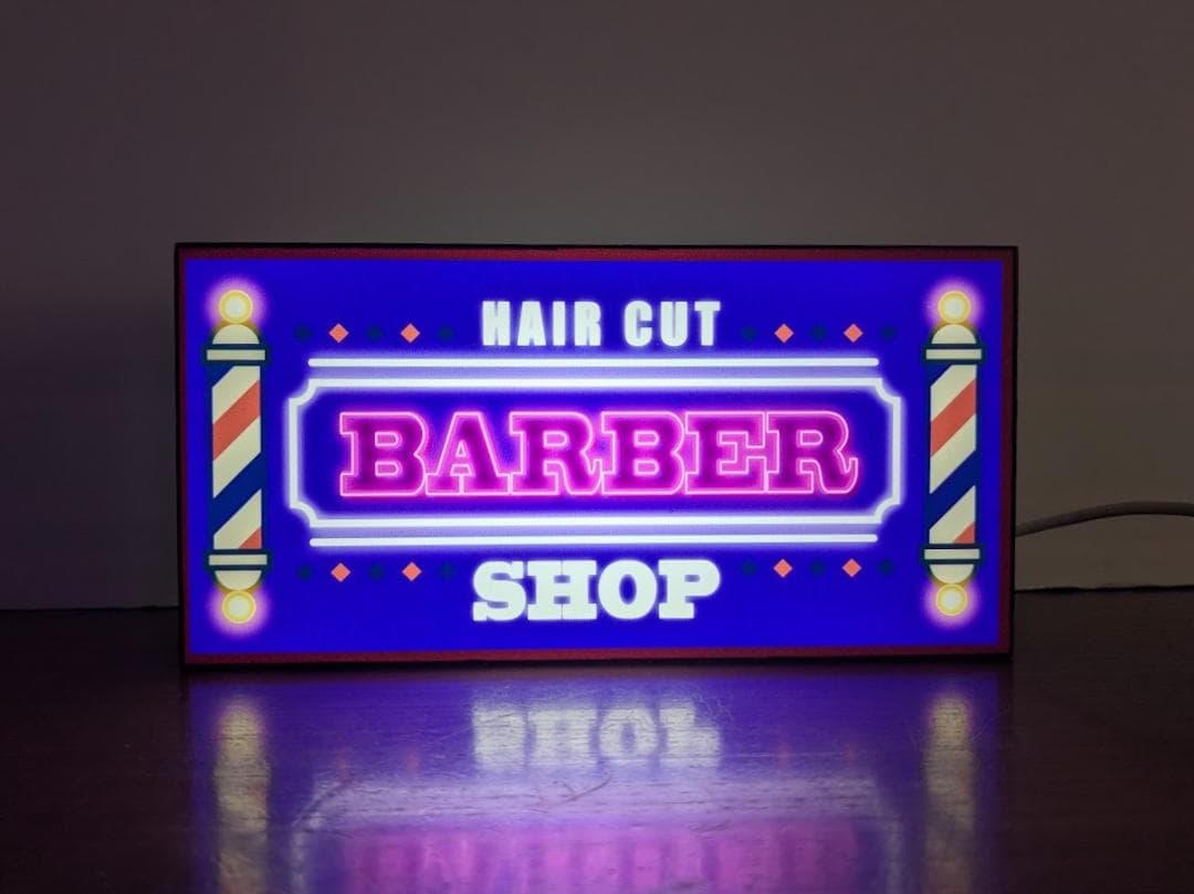 【Lサイズ】バーバー ヘアーサロン 散髪 床屋 看板 置物 雑貨 ライトBOX