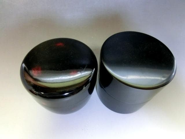 棗■茶入れ 塗り棗 黒塗り 2個セット 二二高棗 二度塗 木乾 四季の花 中次■