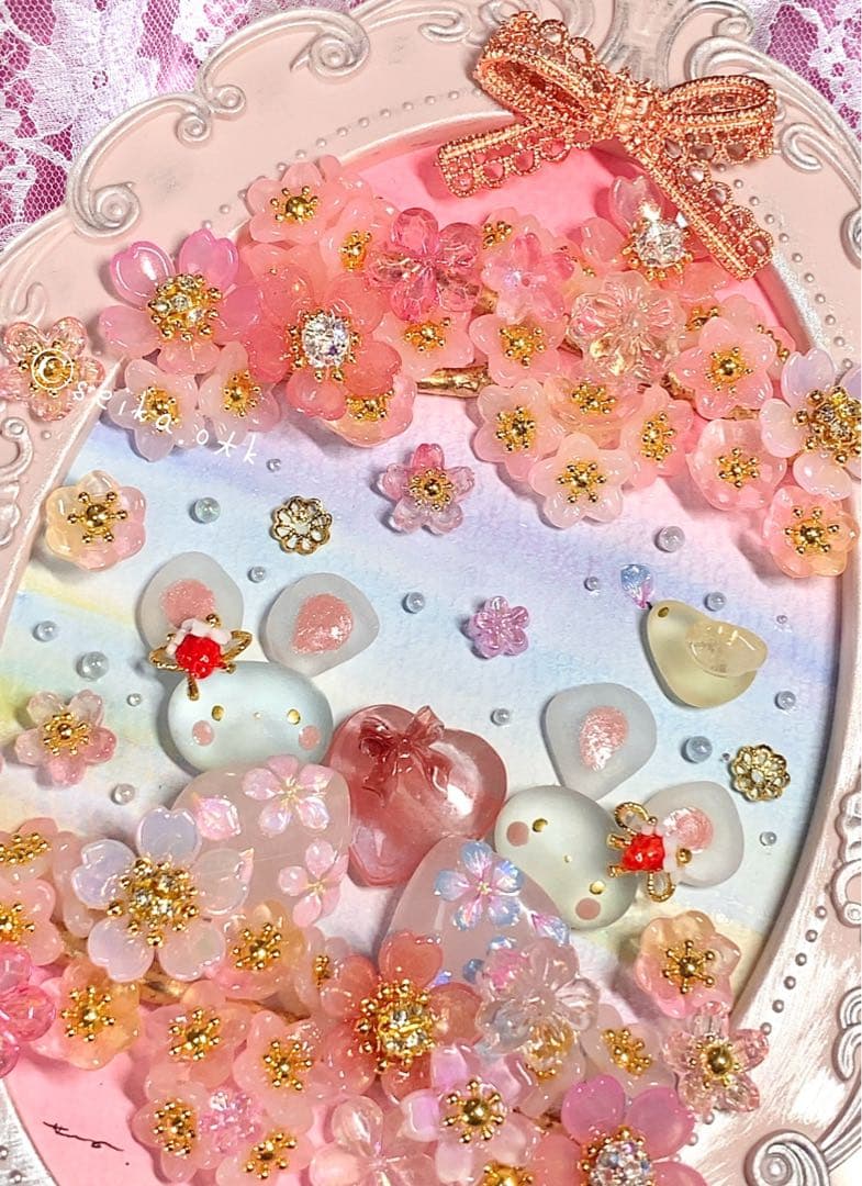 N1168ハッピーバレンタインと春桜　大サイズ　水彩画