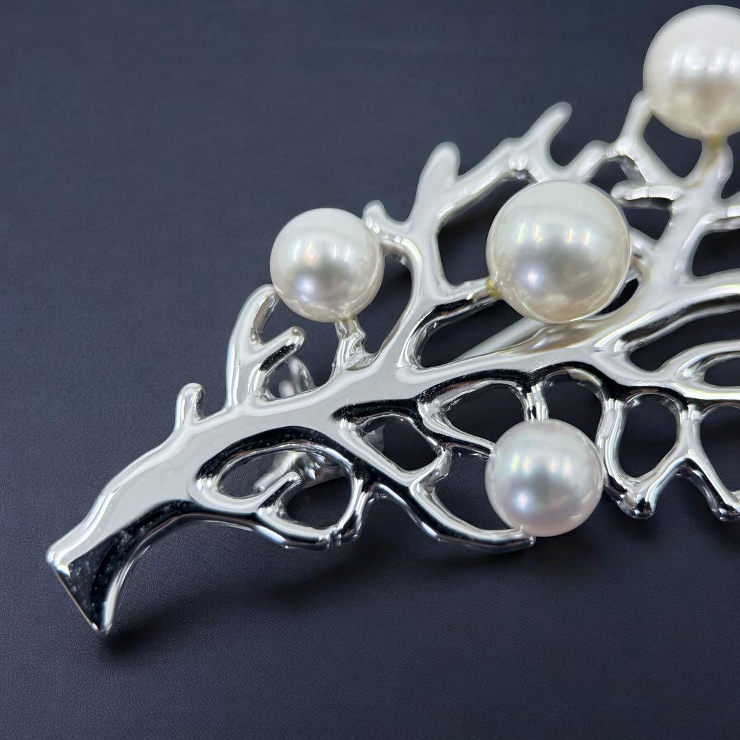 【未使用保管品】ミキモト　アコヤ　本真珠　パール　ブローチ　シルバー　リーフ