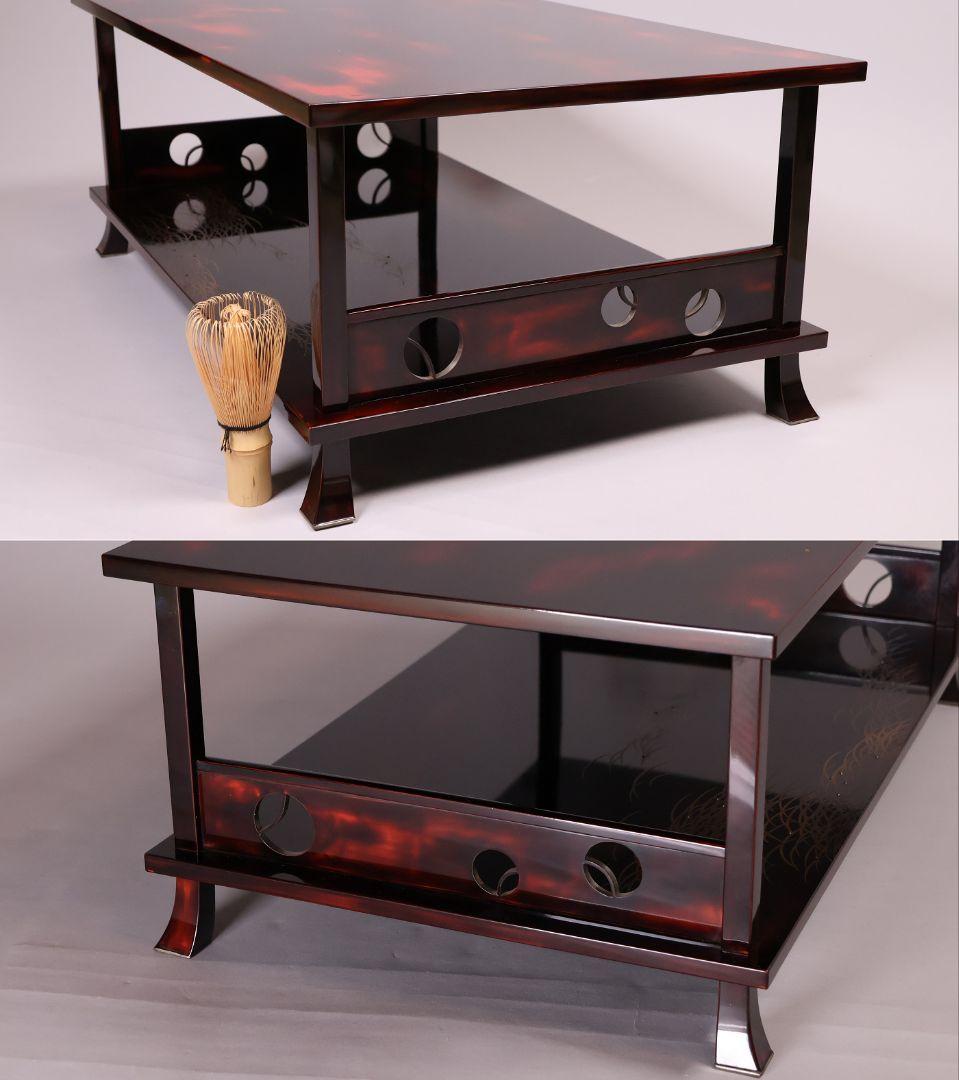 前端雅峯 二段卓 冠卓 曙塗 つぼつぼ透かし 月と草蒔絵 銀露 木製【MB53】