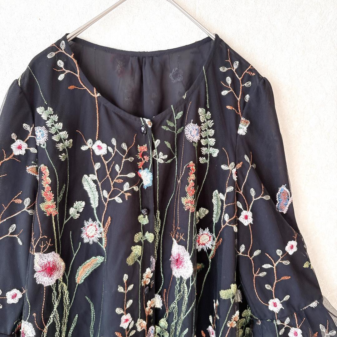 美品⭐️AUSTIN REED 総フラワー刺繍シアーワンピース 羽織 38
