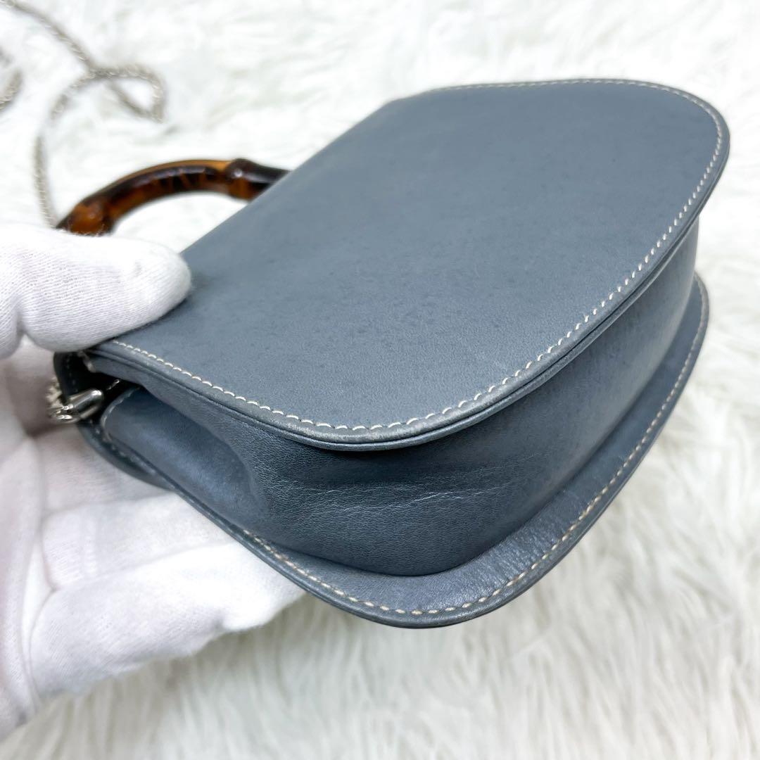 超希少 オールドグッチ バンブー ショルダーポーチ チェーンショルダー レザー