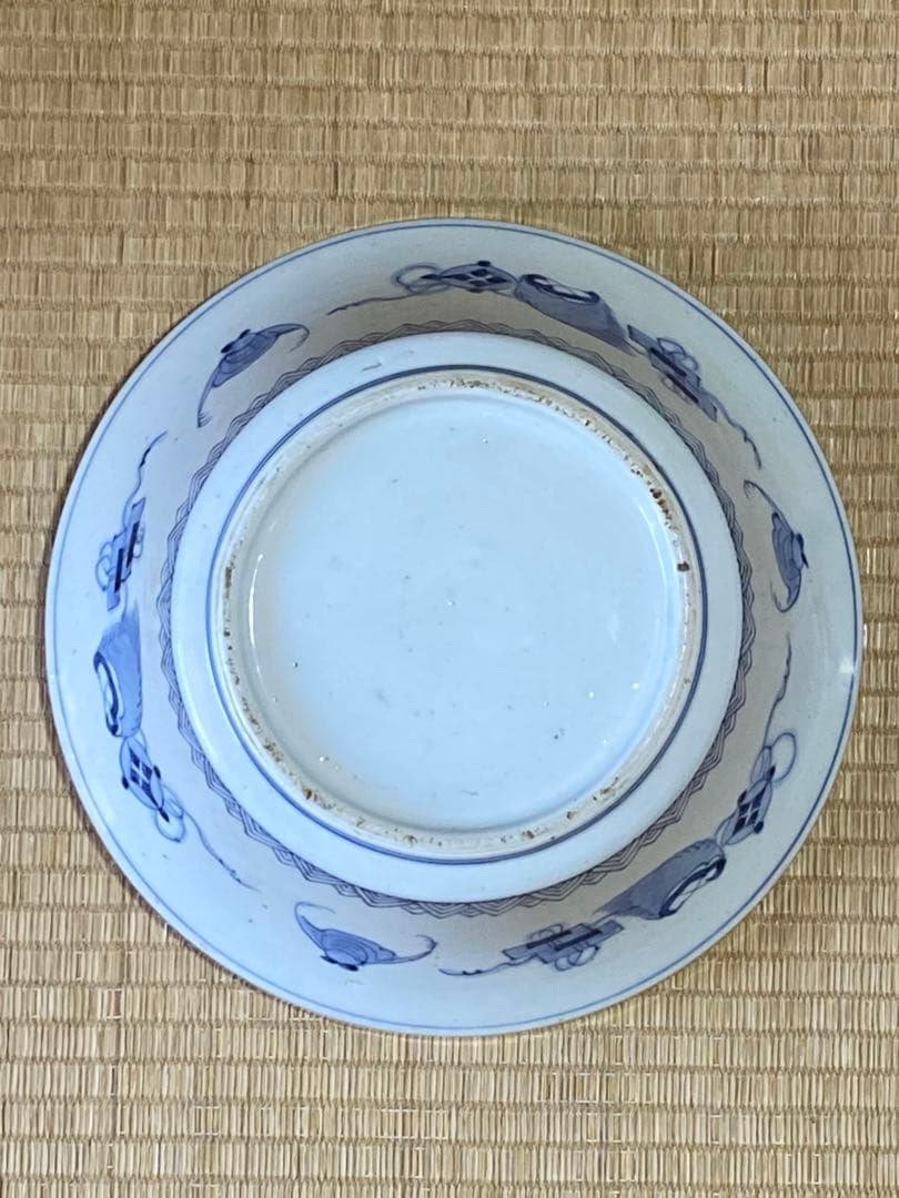 ♦古伊万里 染付 金襴手 獅子 宝尽くし紋様 蓋付き鉢 江戸時代後期 骨董品