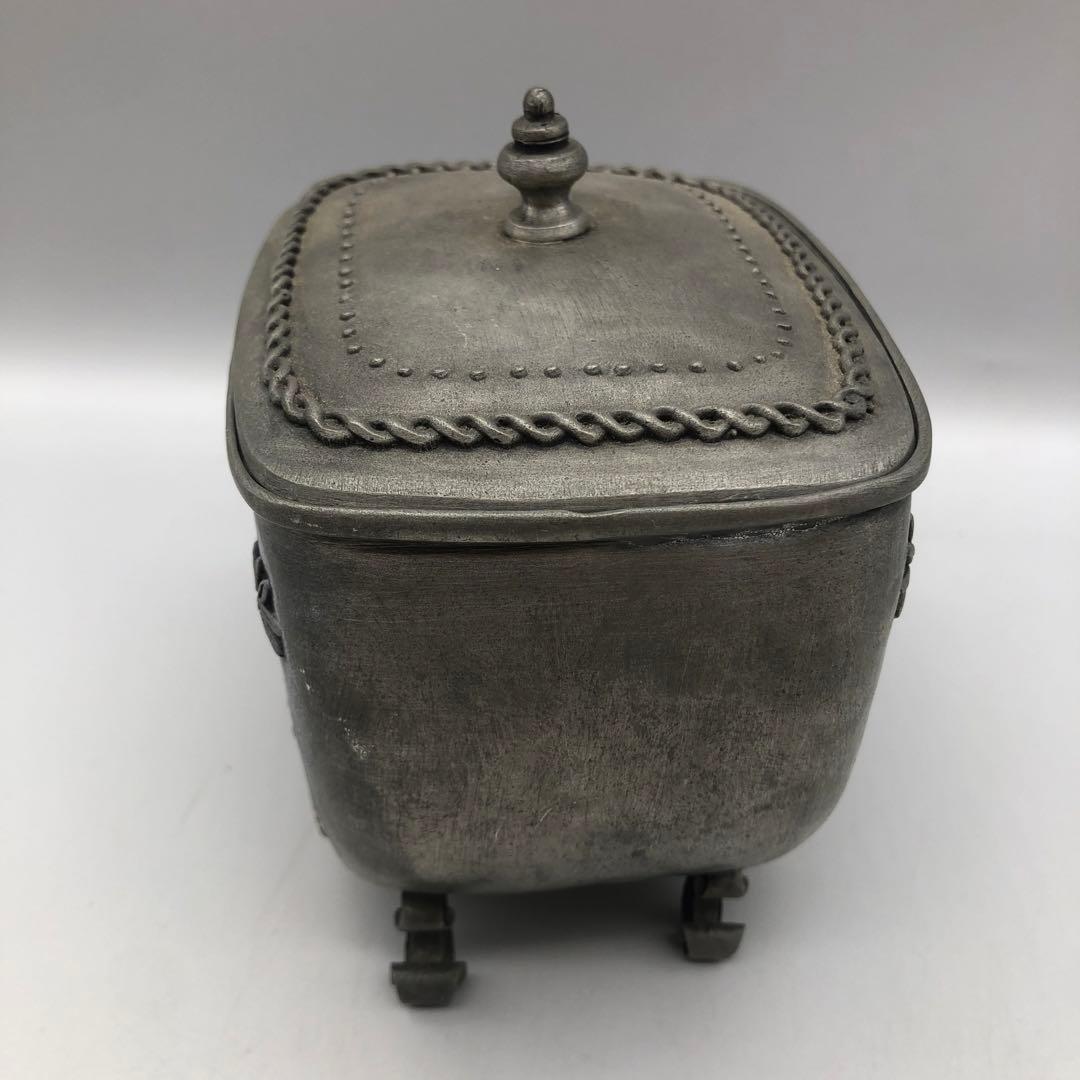 アンティークAntik SKS Zinnドイツ製すず錫ピューター蓋付き小物入れ