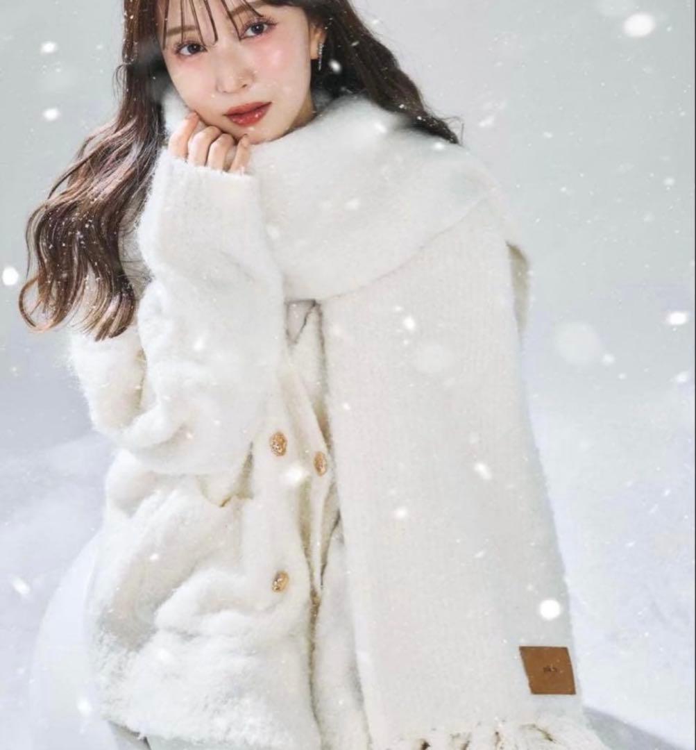 【polaura】ポローラ　マフラーセットオーバーサイズカーディガン　ホワイト