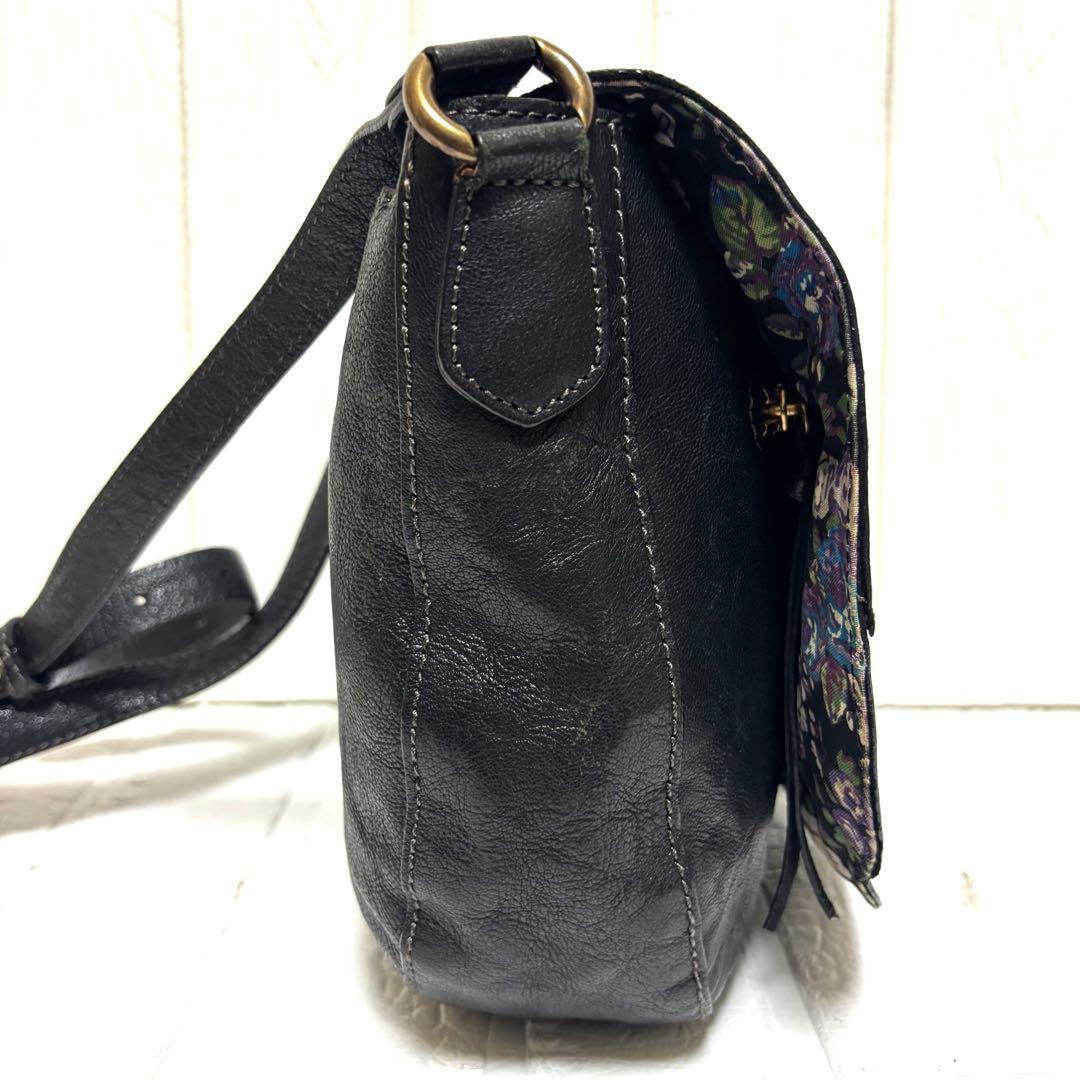 美品 ANASUI アナスイ ショルダーバッグ ローズウッド 本革 花柄 黒