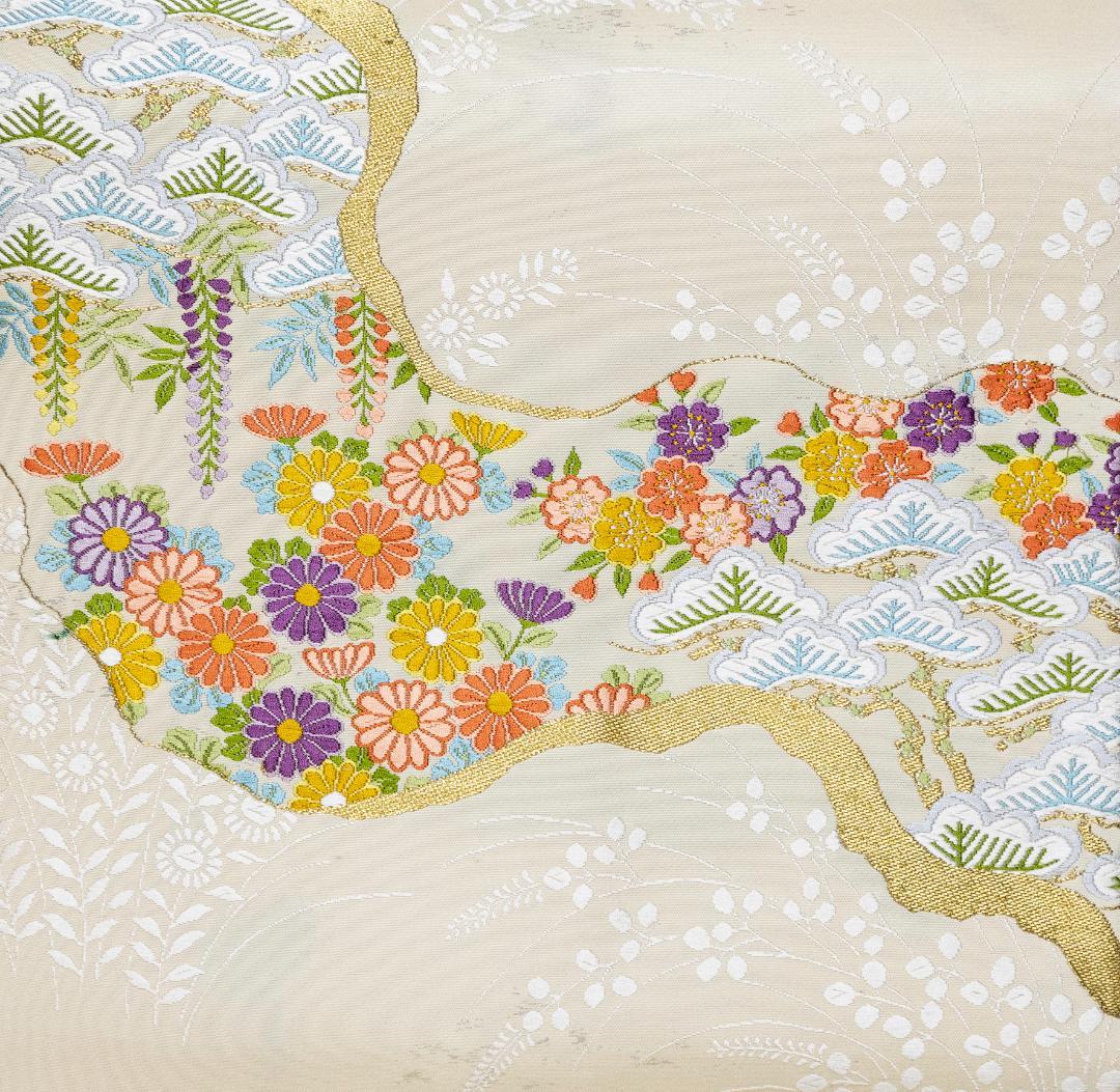 新入荷！ !新品 正絹 織九寸名古屋帯 銀アイボリー地 名古屋仕立て パーティー