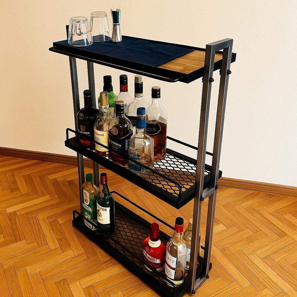 一点物　男前　インダストリアル　アイアンバーワゴン　ウィスキーラック　重厚溶接