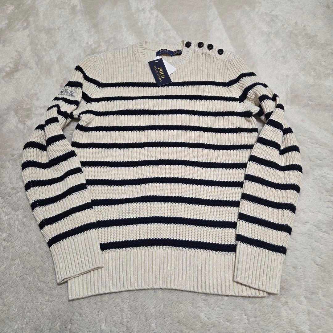 新品　現行　QRコード　ラルフローレン　ニット　ボーダー　リネン　ボタン　XS