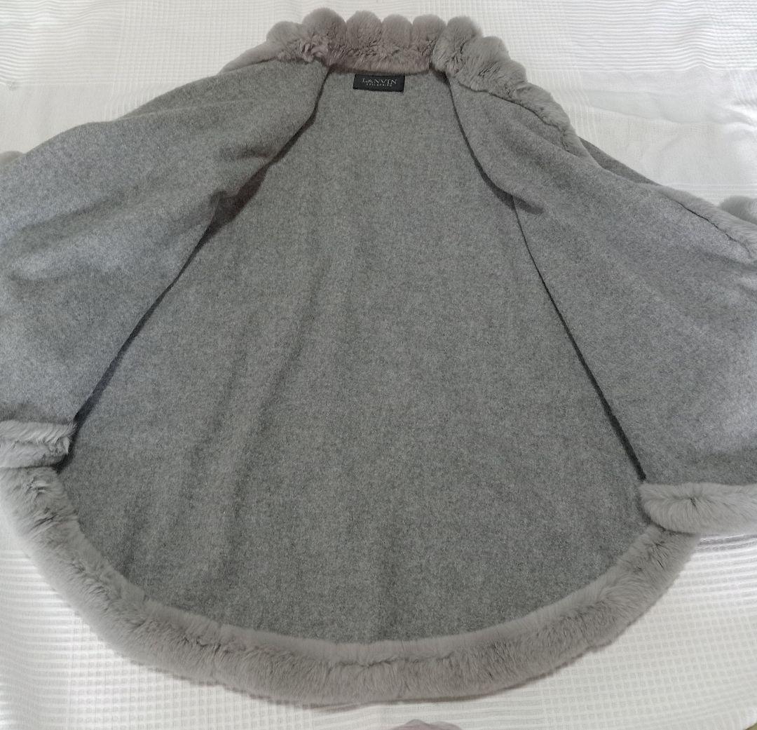 極美品 LANVIN グレー レッキスファーポンチョ ウール100％ ランバン