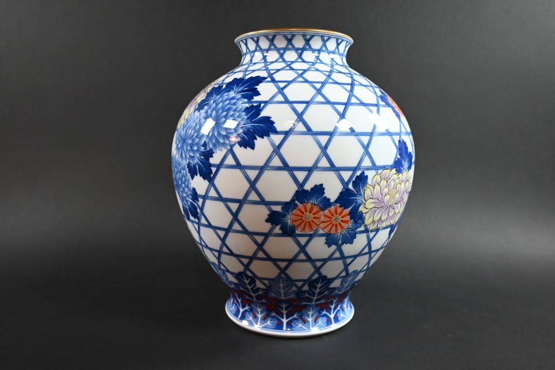 セール　香蘭社　オールド香蘭社　染錦　篭菊文　花瓶　香蘭社謹製　明治天皇献上品