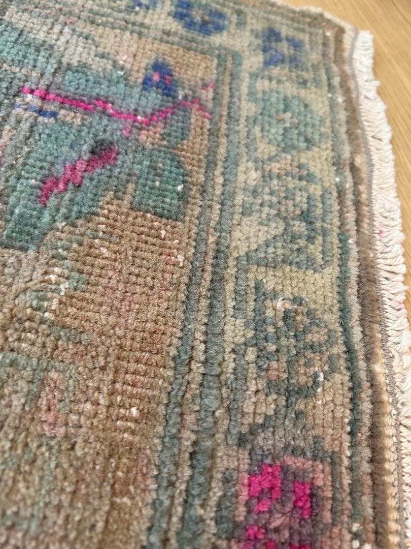 トライバルデザイン ウールラグ 約50×103cm ヴィンテージラグ