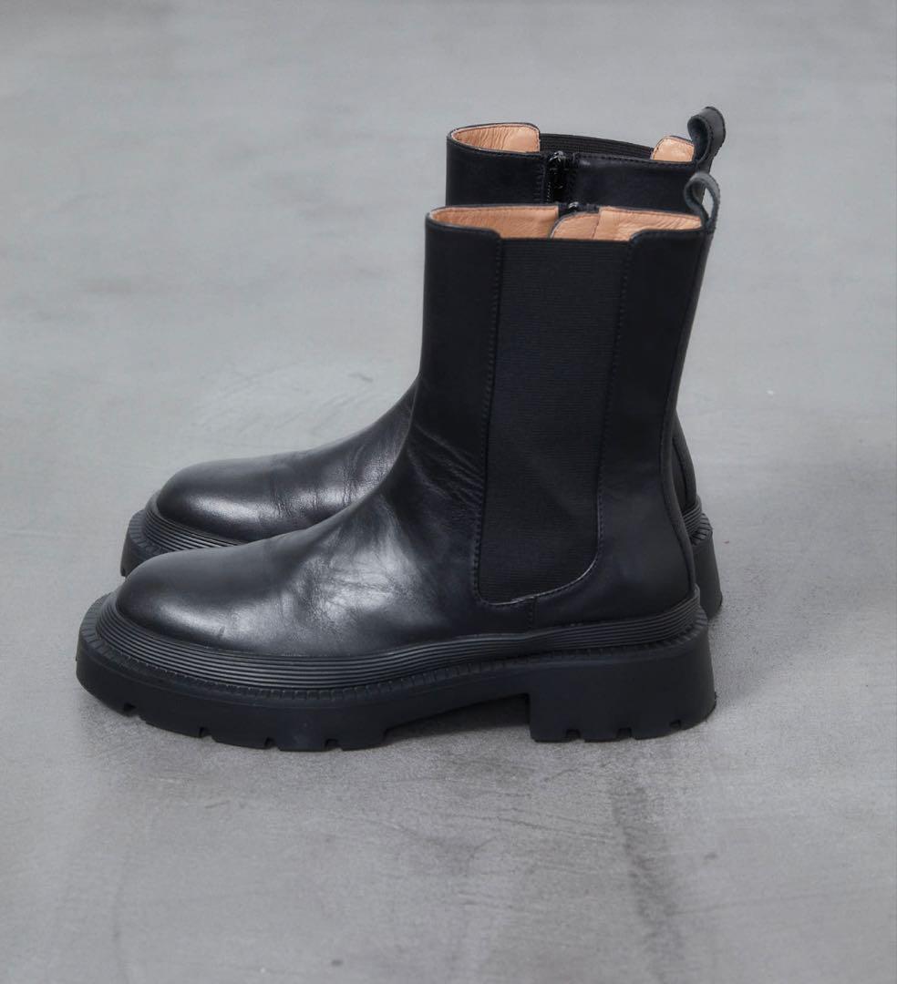 【値下】美品！アトリエブルージュレザー黒サイドゴアタンクブーツS 22.5～23