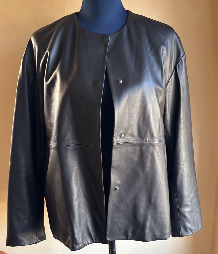 LYBY LYCKA 羊革ノーカラーレザージャケット 11AR ブラック 軽量