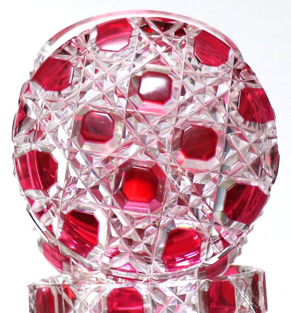 オールド・バカラ 珍品 切子装飾 ディアマン・ピエーリー 赤紫色被せ 蓋物