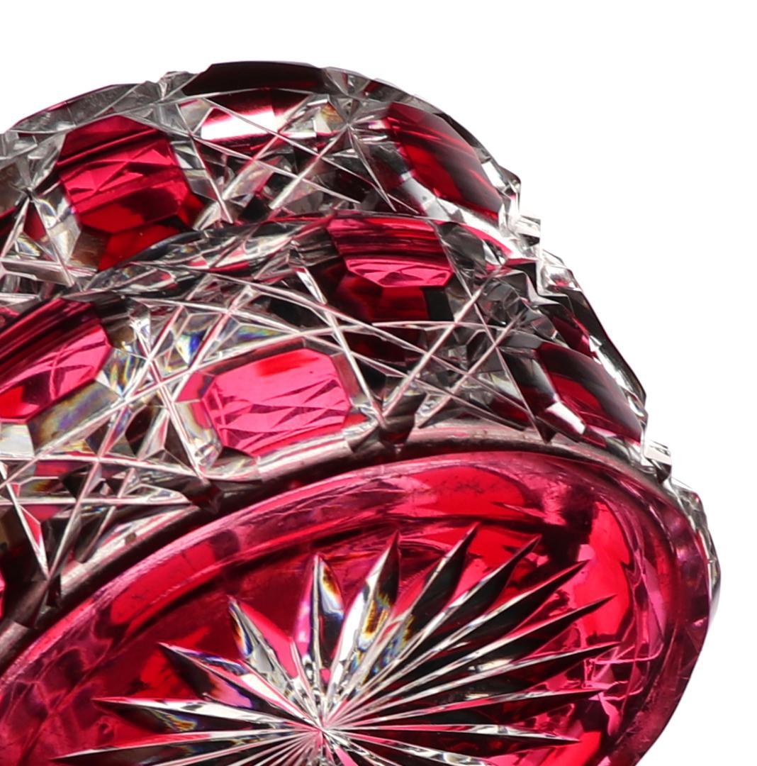 オールド・バカラ 珍品 切子装飾 ディアマン・ピエーリー 赤紫色被せ 蓋物