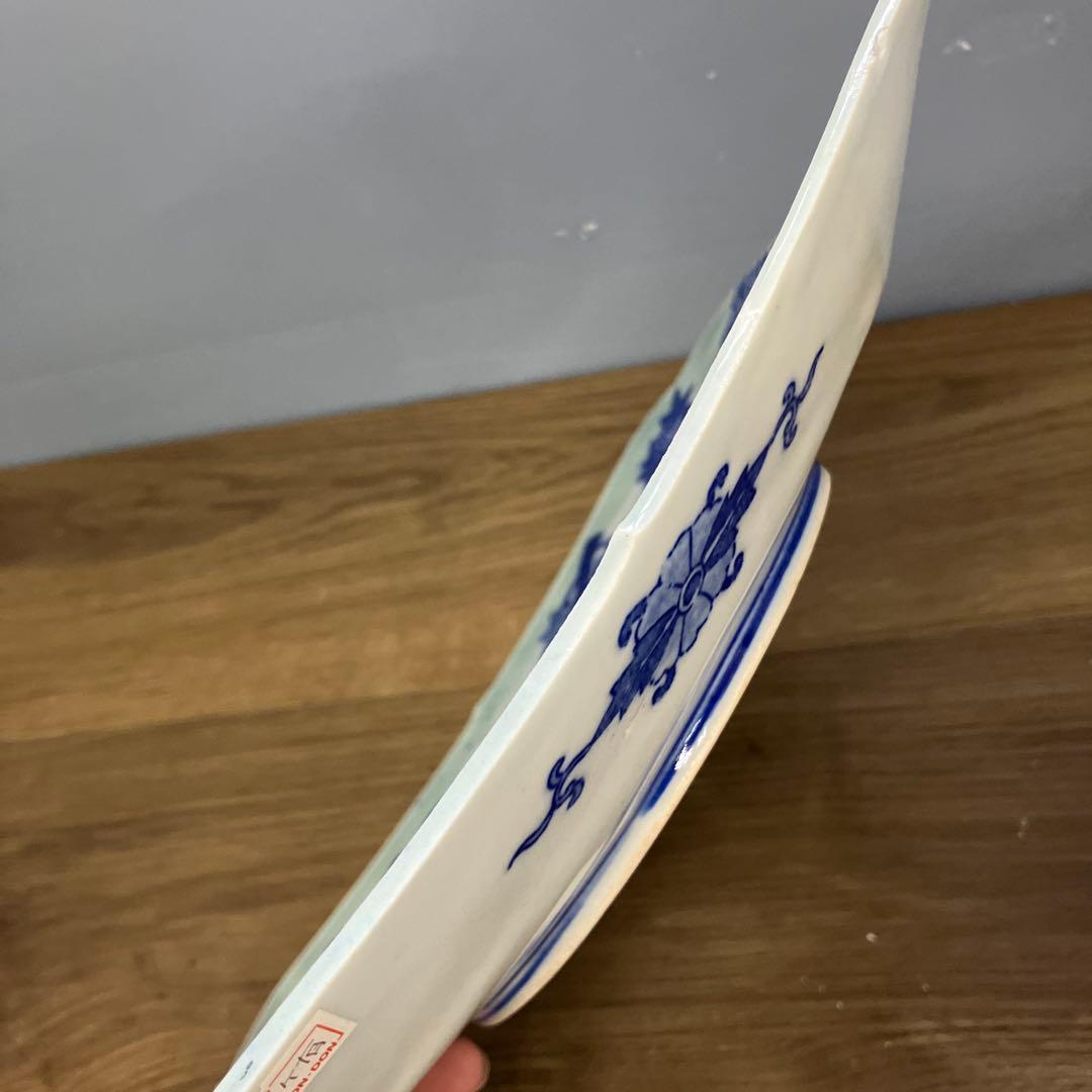 D-5 染付 角皿 藍色 和柄 桜 御所車 花鳥図 菓子皿 取皿 レトロ 陶器